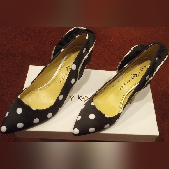 NWT Katy Perry Aileen Polka Dot Satin white/black 7.5 - Picture 2 of 8